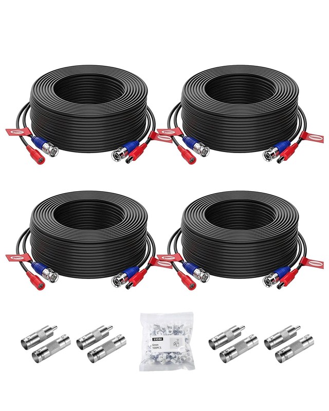 ZOSI 4-Pack 100ft (30m) BNC Video Power Cables, All-in-One 100FT, Black-100FT