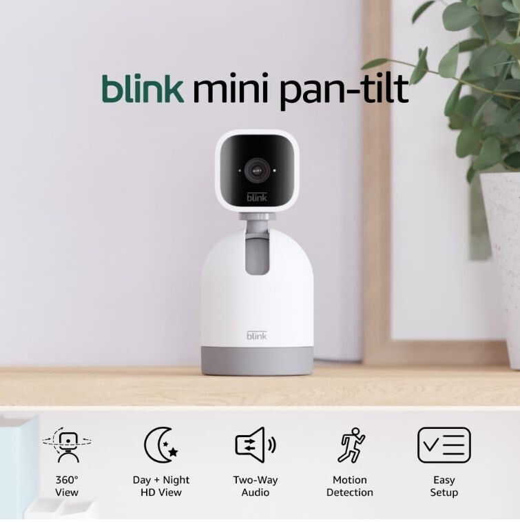 Blink Mini Pan-Tilt Camera | Rotating indoor plug-in smart security camera White