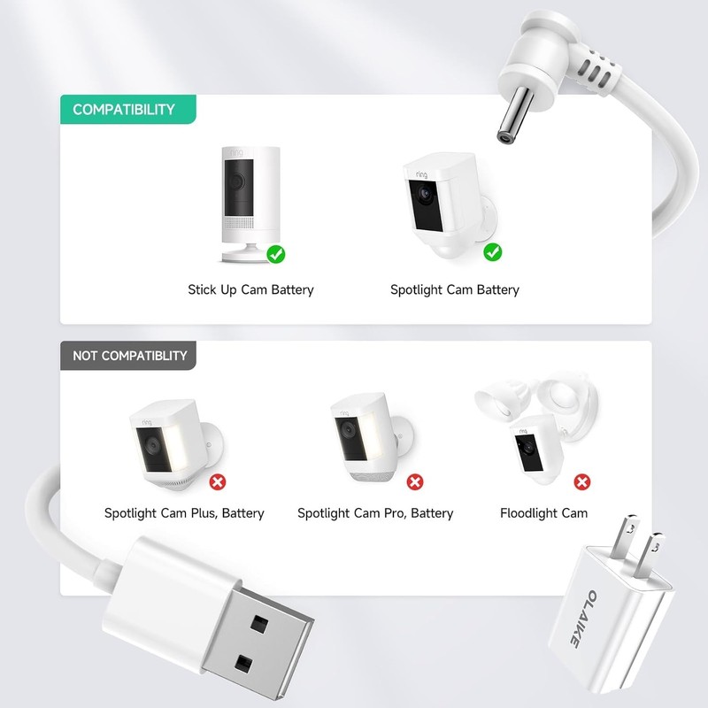 Long 8m Charging Cable for Stick Up Cam Battery with Waterproof Design gallery