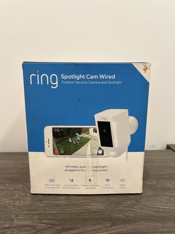 RING SPOTLIGHT CAM WIRED, Outdoor 1080p Wi-Fi Security Camera-WHT-FACTORY SEALED gallery