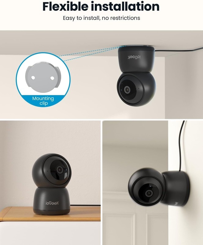 ieGeek SC1 2K Camera Surveillance Indoor 360° WiFi Alexa Car Tracking Black gallery