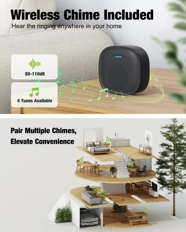 Wireless Video Doorbell with Chime, 1080p, 2-Way Talk, Night Vision, Human De... gallery