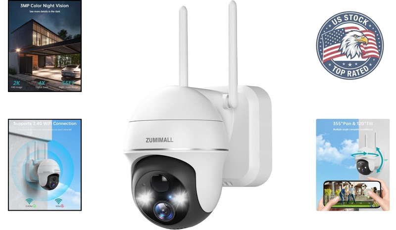2K Wireless Outdoor Security Camera with 360° View & Color Night Vision gallery