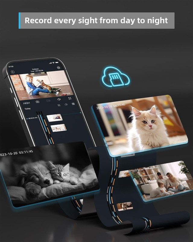 Security Camera 2K, Baby Monitor Dog Camera 360-Degree for Home Security W/Smar gallery