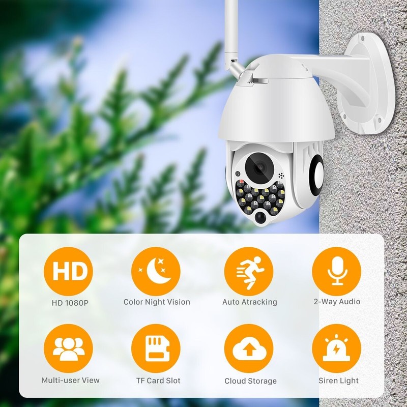 1080P Outdoor Wifi PTZ Camera with Siren Light Auto Tracking Security IP Camera gallery