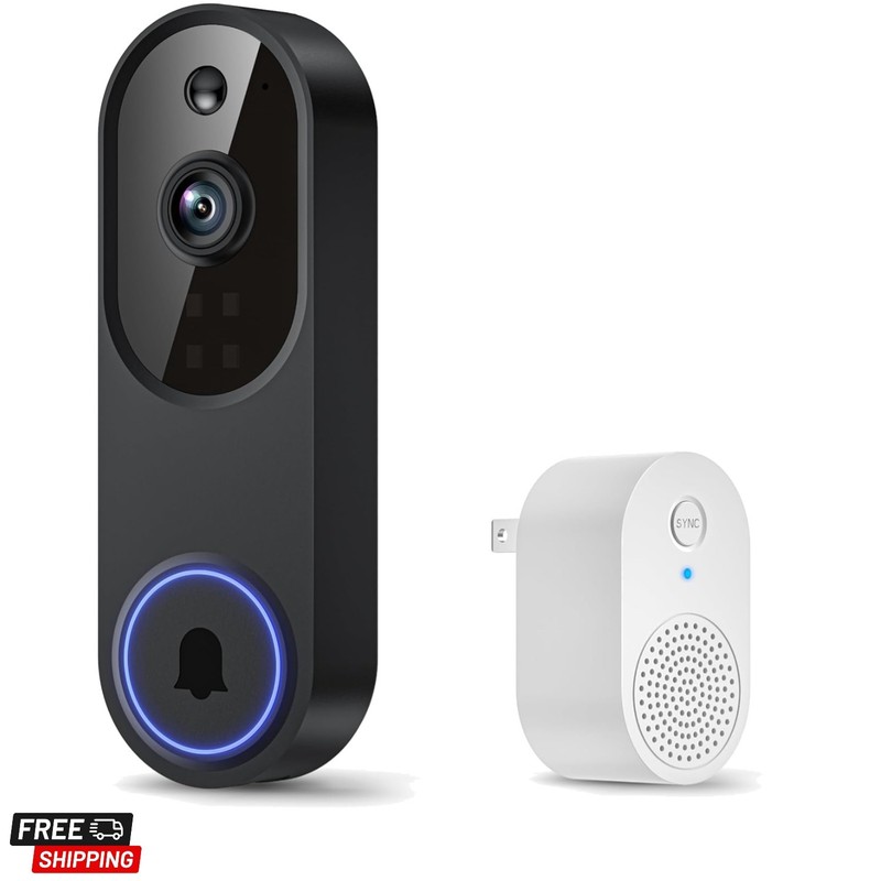 1080p Smart Wi-Fi Doorbell Camera with Doorbell Receiver, AI Motion Detection…