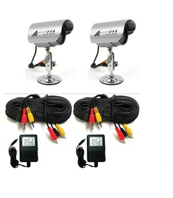 Wired Surveillance Cameras + Cables + Power Supply