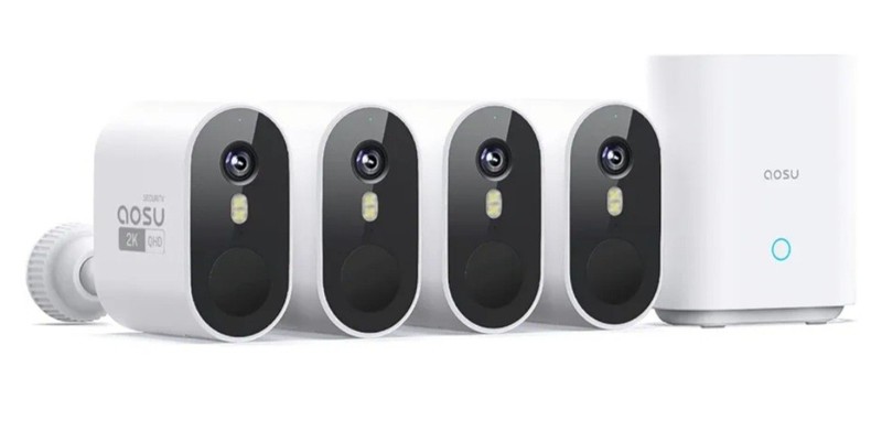 AOSU Security Cameras Outdoor Wireless, 4-Cam-Kit, 166° Ultra-Wide-Angle