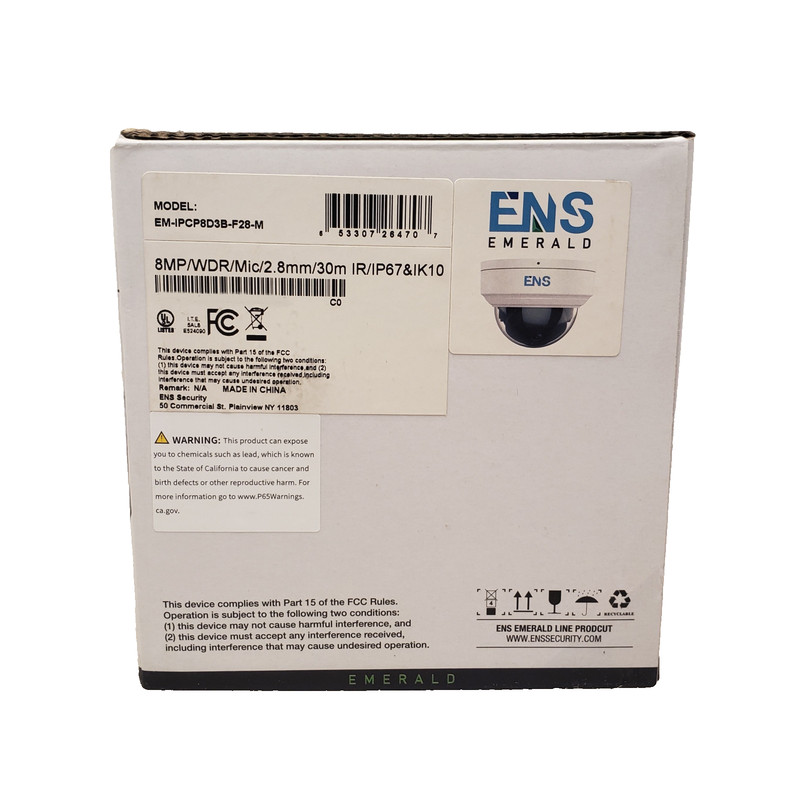 ENS Emerald EM-IPCP8D3B-F28-M IP Dome Security Camera, IPC, 4K / 8MP 2.8mm Fixed gallery