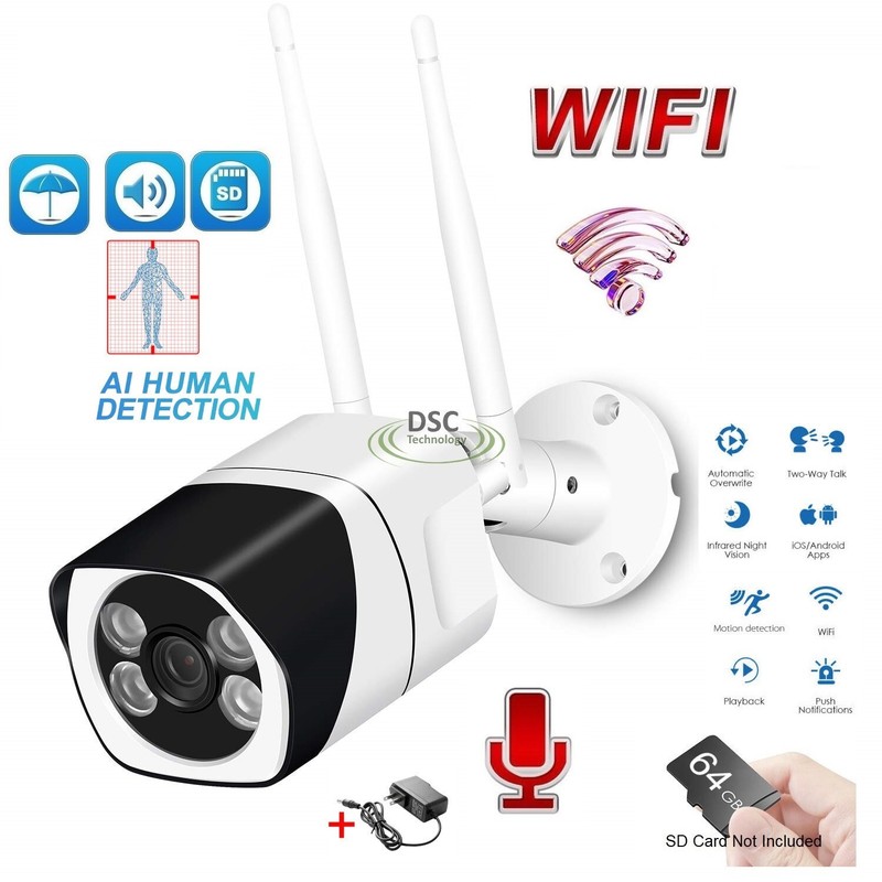 Human Detection security camera 1080P 2MP Wifi IP Bullet 2way Audio P2P iCSee