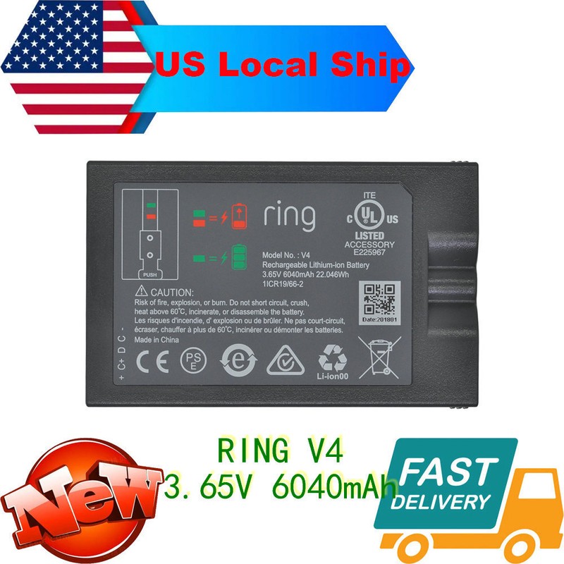 Rechargeable Ring Battery for Video Doorbell Camera 2/3/4 Spotlight Camera 3.65V