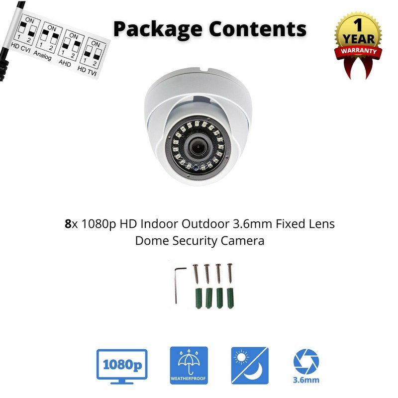 8 PCS 1080p HD Wide Angle Lens Indoor Outdoor CCTV Dome Security Cameras gallery
