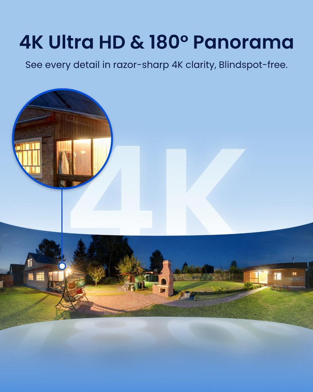 4K 180° WiFi Floodlight Camera, 3000 Lumens, No Monthly Fees, 24/7 Recording gallery