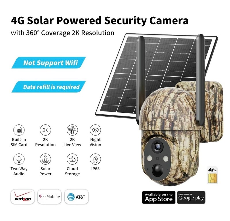 4G LTE Solar Powered Pan Tilt Security Camera 2K Camouflage PTZ Battery New gallery