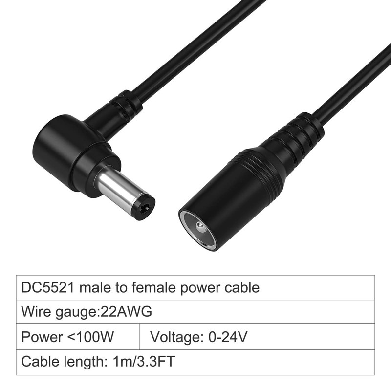 DC Extension Cable 5.5mm x 2.1mm 90 Degree Right Angle Male to 3FT, Black gallery