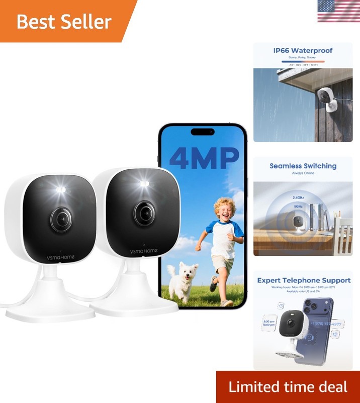 Plug-and-Play 4MP Security Cameras with Audio, WiFi & Motion Detection Alerts