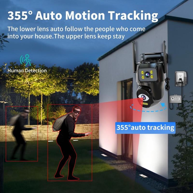 Dual Lens WiFi Security Camera Outdoor PTZ Auto Tracking Home Surveillance Night gallery