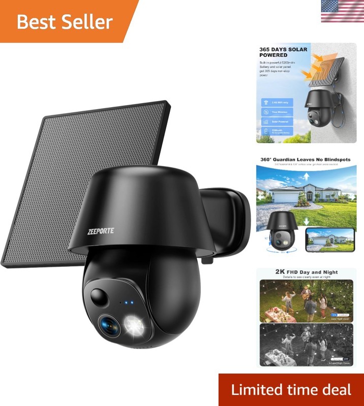 Solar Security Cameras Wireless Outdoor, 2K Pan/Tilt 360° View Solar/Battery …