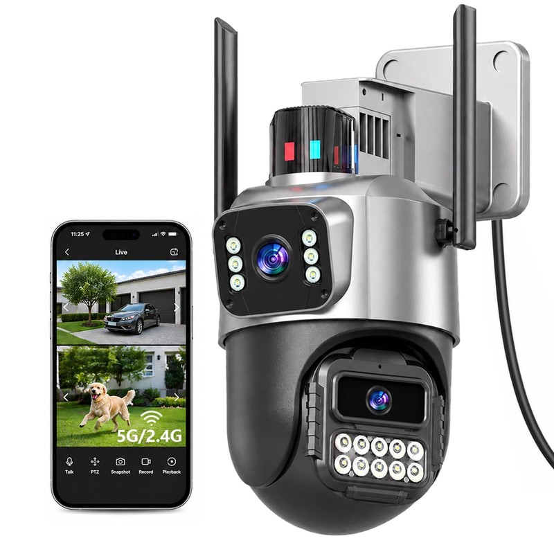 Outdoor Camera, Dual Lens PTZ 6MP Security Camera Outdoor, 6X Digital Zoom, A…