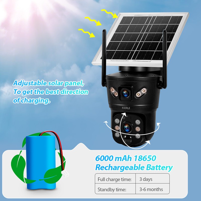 Solar Battery Powered WiFi Outdoor Pan/Tilt Home Security Camera System Wireless gallery