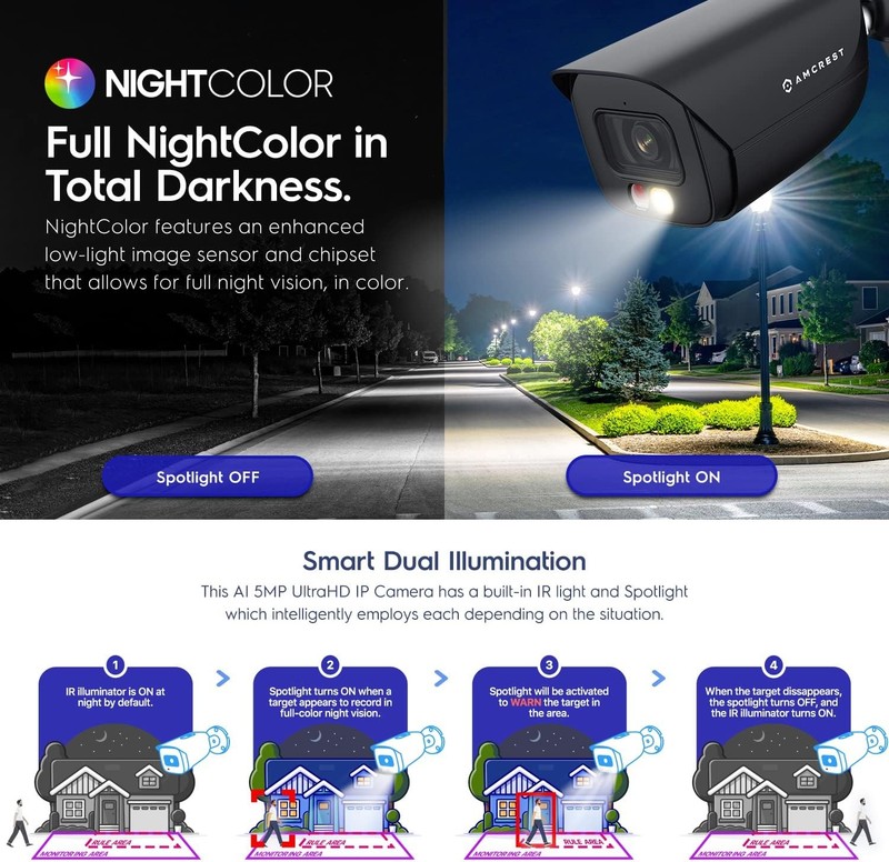 5MP IP PoE AI Camera w/ 49ft Color Night Vision, Security Outdoor Bullet Camera, gallery