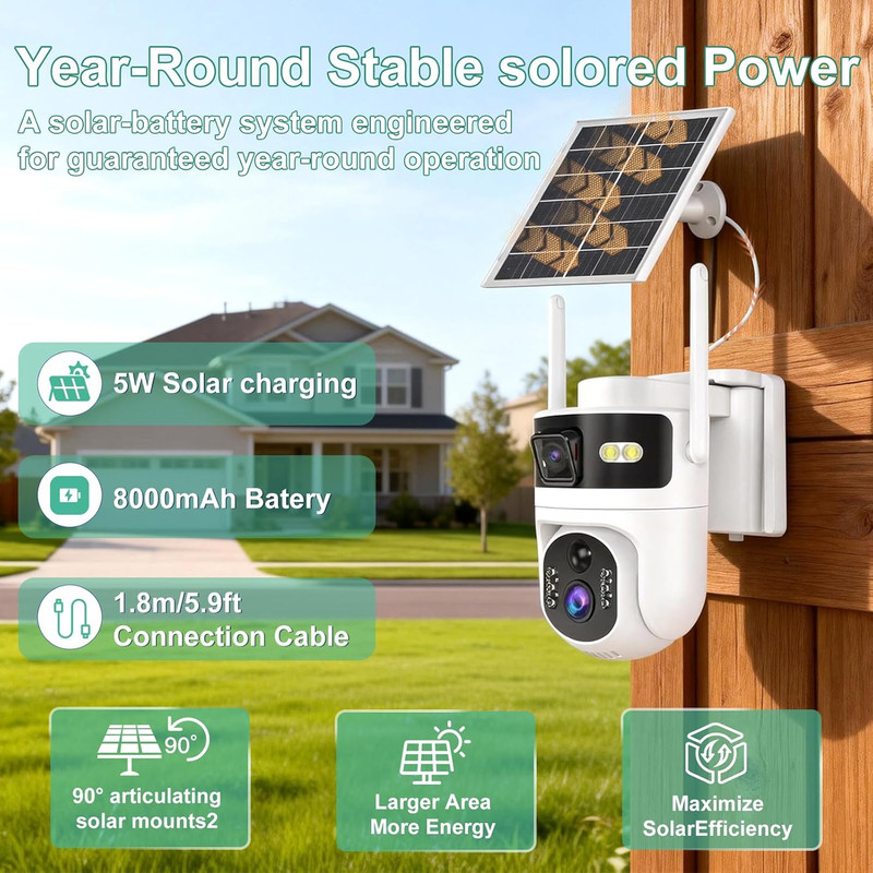 2K Solar Security Camera, 4G LTE, Dual Lens, 180-Day Data, Color Night Vision gallery