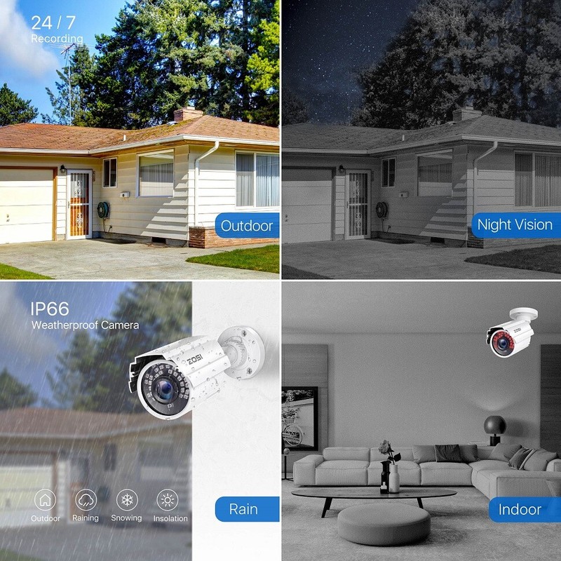 ZOSI 4PCS 1080P Home TVI Security CCTV Outdoor Bullet Cameras Night Vision gallery