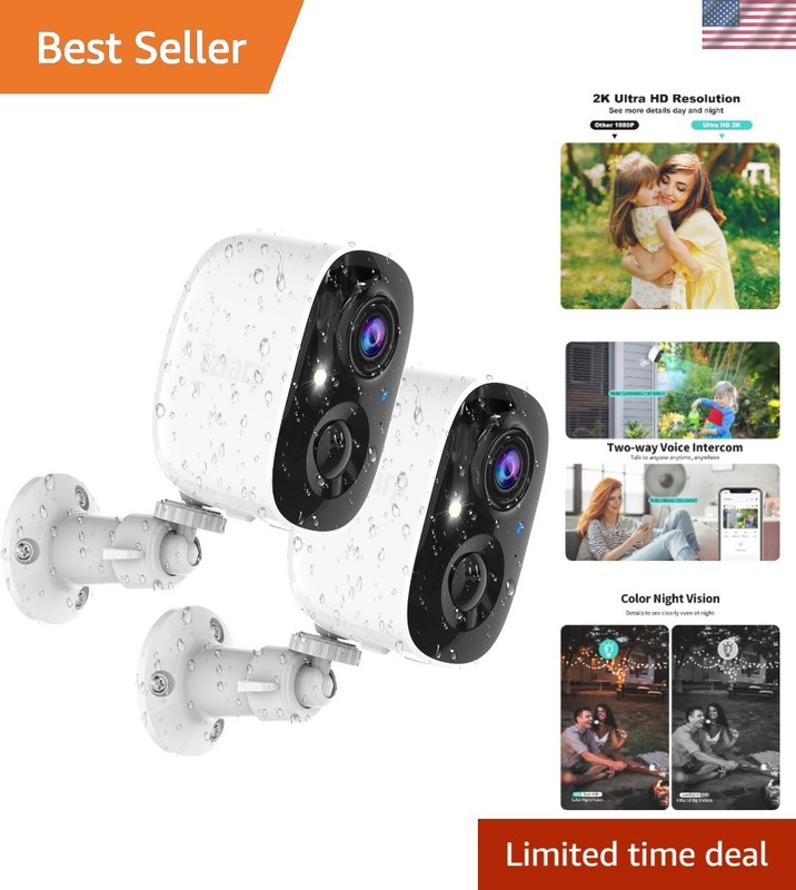 Real-Time Wireless Cameras: Motion Detection, Night Vision, 2-Pack Security Kit