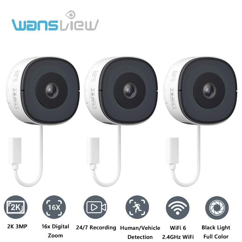 3Pack Wansview 2K WiFi Window Camera Security Camera Indoor Color Night Vision