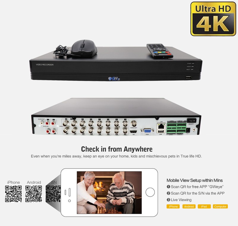 16CH H.265+ DVR (16) 4K Waterproof Analog Dome Security Camera System 8TB gallery
