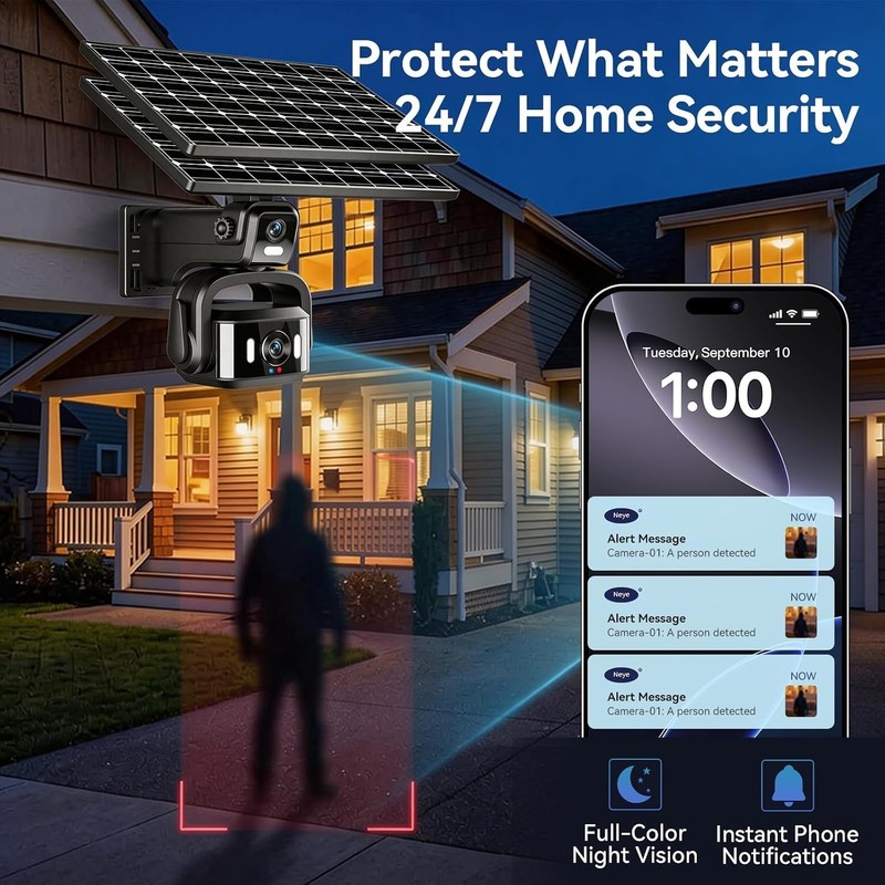4G LTE Solar Security Camera Outdoor Dual Lens 4K PTZ Night Vision No WiFi gallery