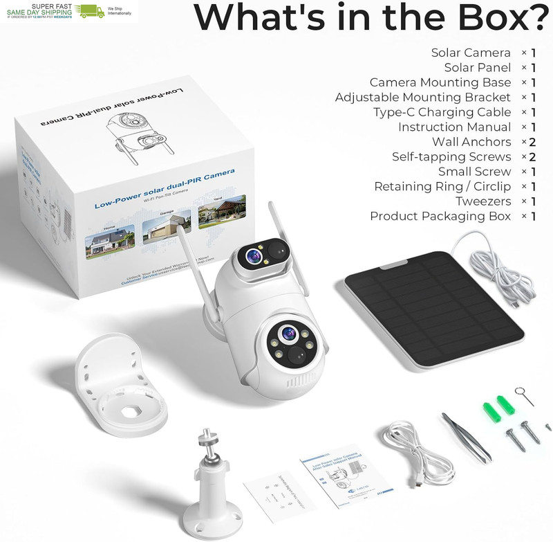 Dual Lens Solar Security Camera Wireless Outdoor – 2.5K HD No Blind Spot with PI gallery