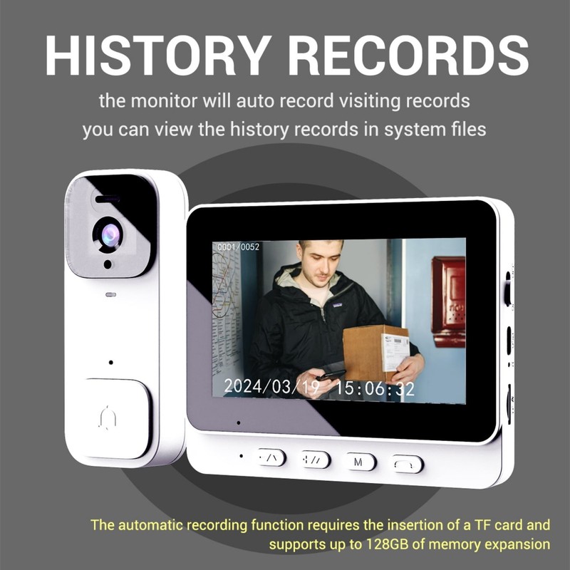 Visual Smart Doorbell with 4.3″ Color Display, 300K Camera for home security