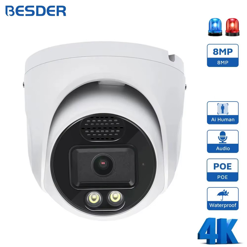 8MP POE Camera with SD Card Slot Outdoor Human Detection Night Vision 2.8mm Len
