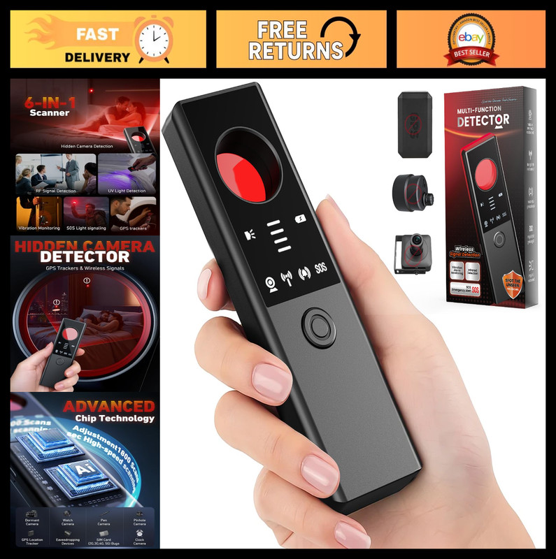 6-in-1 Anti-Spy Hidden Camera & GPS Bug Detector, Signal Scanner, Rechargeable P