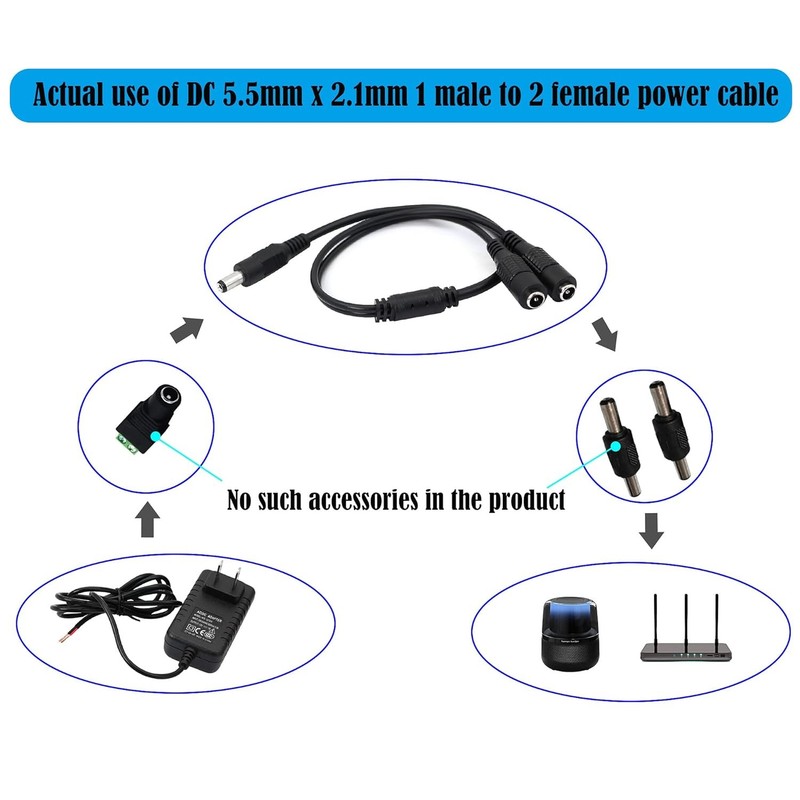 GINTOOYUN DC Y Splitter Cable 1 Male to 2 Female,5.5mm x 2.1mm Power Black gallery