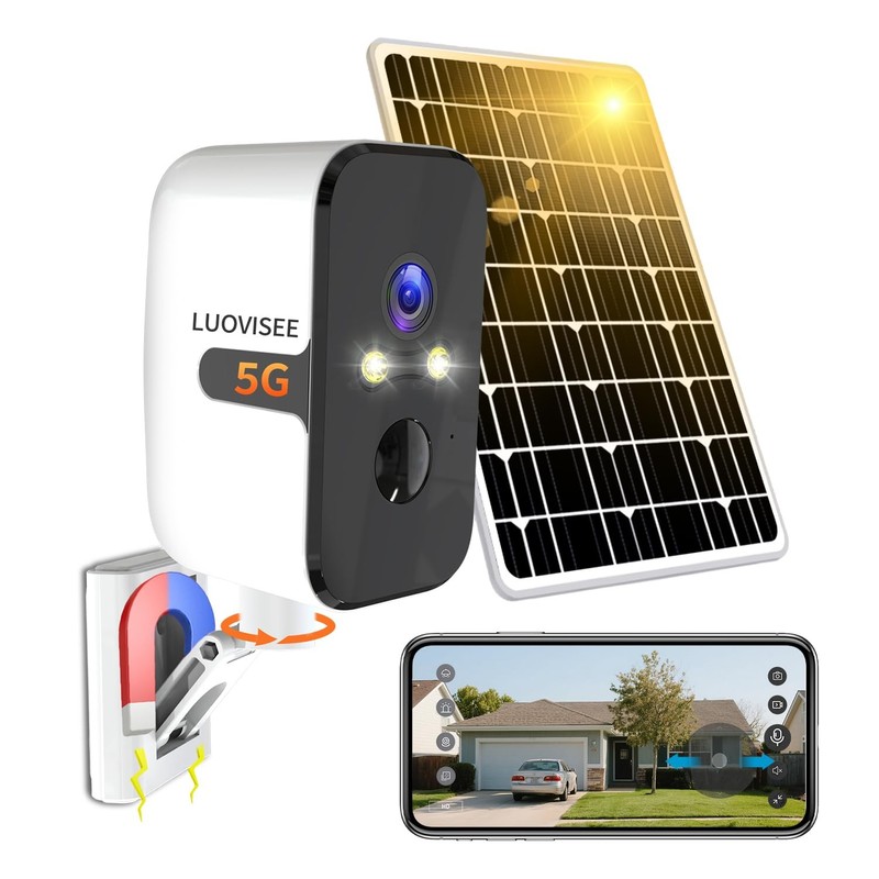 2.4/5G WiFi Cameras for Home Security with Solar Panel,Pan Rotating 180° Magn…
