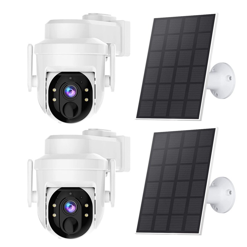 2 Pack Solar PTZ Security Camera Outdoor WiFi 3MP 2-Way Audio Pan Tilt Camera