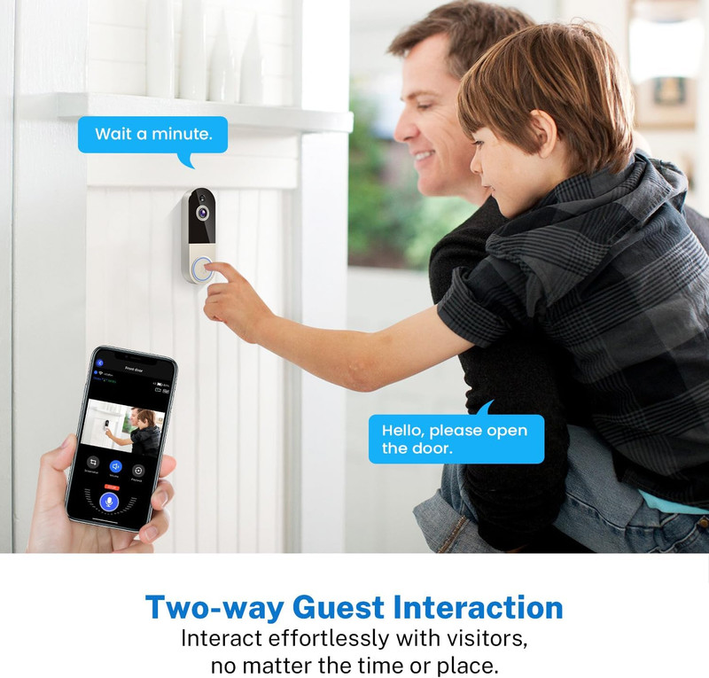 1080P Wireless Doorbell Camera with Receiver, AI Human Detection, 2-Way Audio, N gallery