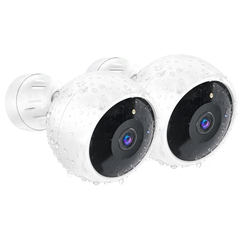 White 2 Pack Wireless Security Cameras 2K Outdoor IP66 Waterproof Battery