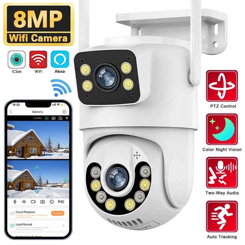 8MP 4K HD IP Wifi Camera Outdoor Dual Lens Auto Tracking Security Surveillance