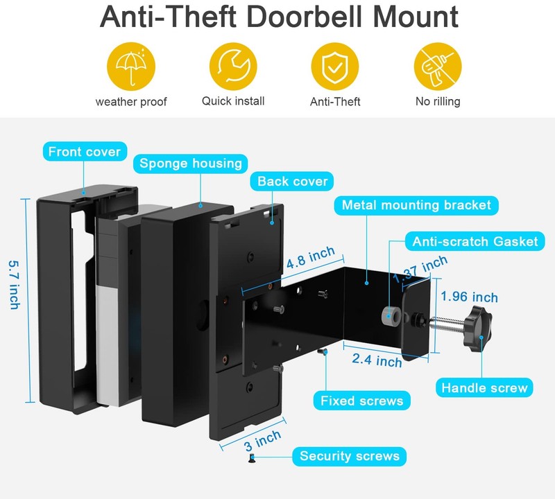 Anti-Theft Doorbell Door Mount,No-Drill Mounting Bracket Compatible with Vide... gallery