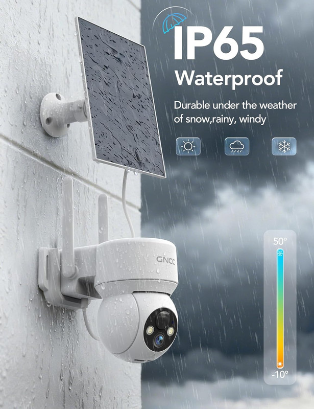 GNCC Solar Security Cameras Wireless Outdoor 2.4G Wifi, 360° View, Solar/Battery gallery
