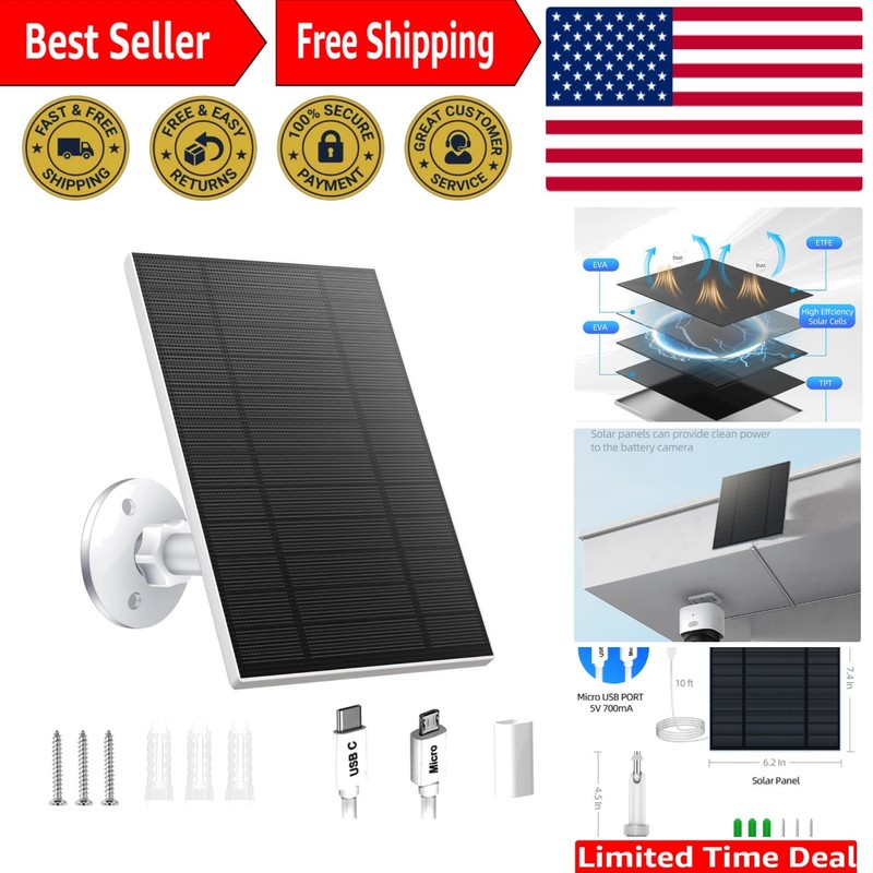 Weatherproof Solar Panel for Security Cameras – 5W Power with Adjustable Mount