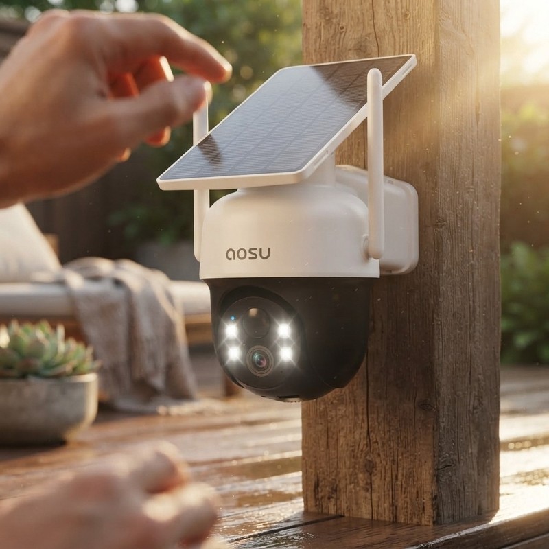 360° Solar Security Camera for Home – Automatic Human Tracking & Local Recording