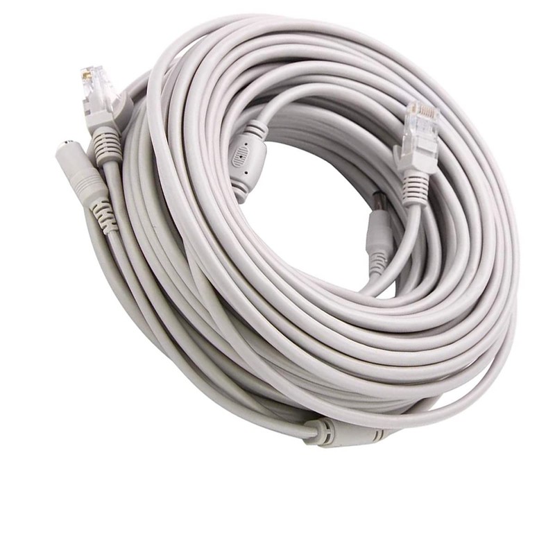 priaolker 15M/50FT Ethernet CCTV Cable, Cat 5 RJ45 + 2.1x5.5mm DC Power gray gallery
