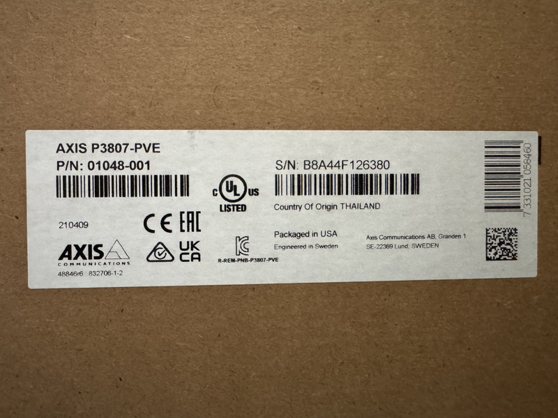 Axis P3807-PVE Network Camera, P/N 01048-001-Used