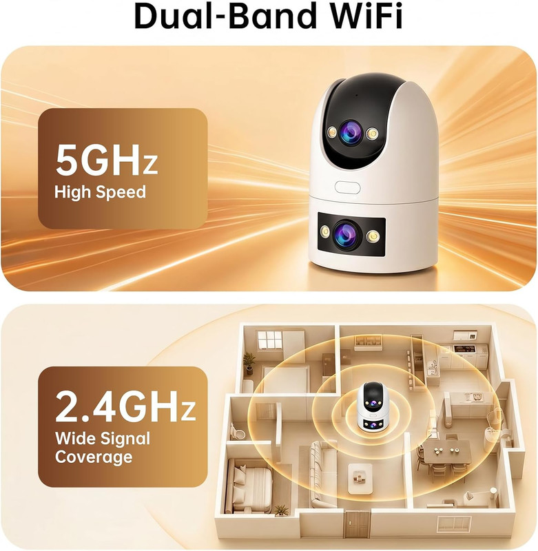 2K Dual Lens Indoor Outdoor Security Camera, 5Ghz/2.4Ghz Wifi Pet Camera with PT gallery