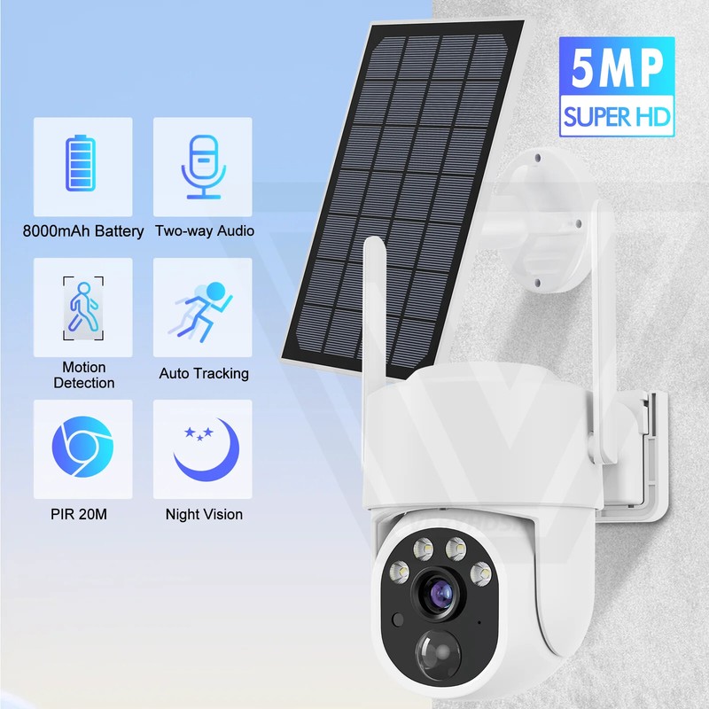 5MP PTZ Solar Power IP WiFi Camera Outdoor IP66 Waterproof 5X Zoom 8000mAh Built gallery