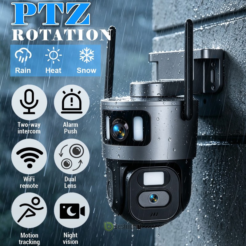 For Outdoor Wireless Camera Dual Lens 4K FHD Zoom Color IR Night Vision PTZ Cam gallery